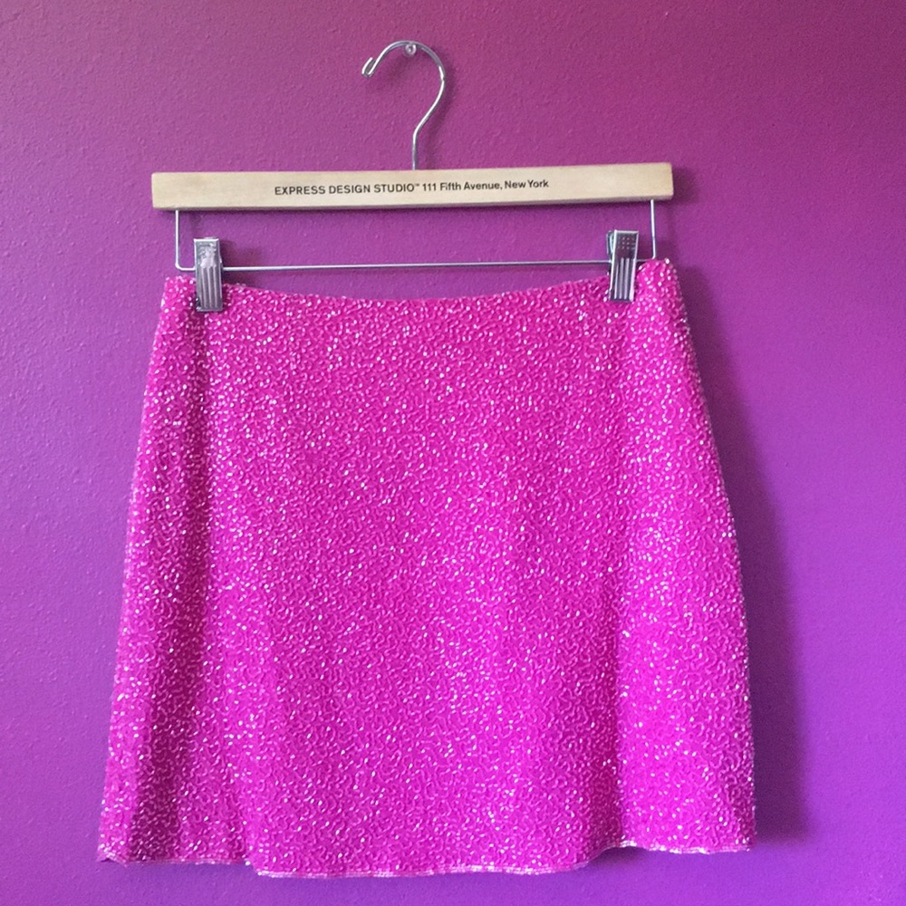 90s Beaded fuschia mini skirt